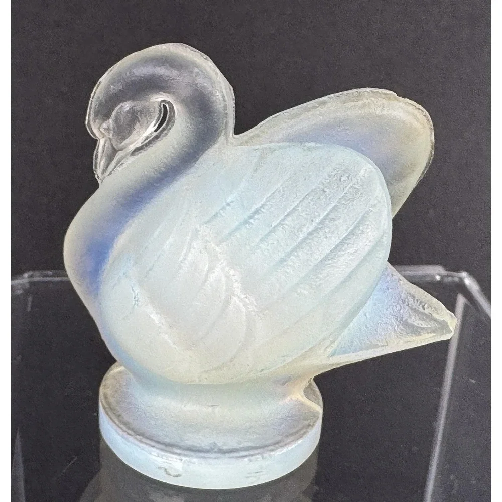 Sabino France Opalescent Art Glass Swan Figurine Signed Frosted Crystal 1.5